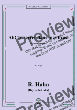 page one of R. Hahn-Ah!Te serrer dans mes bras!,in F Major