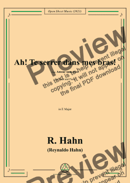 page one of R. Hahn-Ah!Te serrer dans mes bras!,in E Major