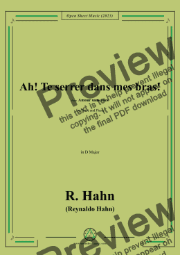 page one of R. Hahn-Ah!Te serrer dans mes bras!,in D Major