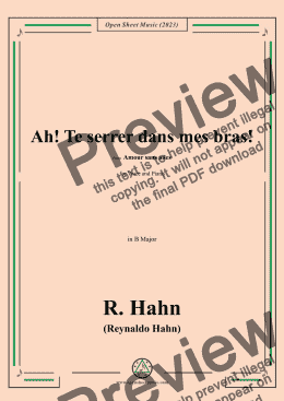 page one of R. Hahn-Ah!Te serrer dans mes bras!,in B Major