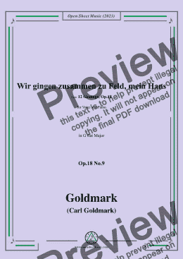 page one of C. Goldmark-Wir gingen zusammen zu Feld,mein Hans,Op.18 No.9,in G flat Major