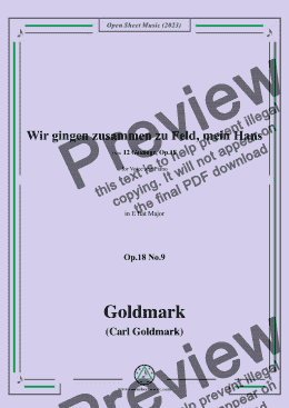 page one of C. Goldmark-Wir gingen zusammen zu Feld,mein Hans,Op.18 No.9,in E flat Major