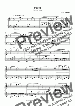 page one of Peace. Original for Solo Piano.