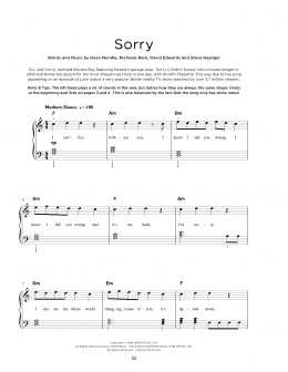 page one of Sorry (Really Easy Piano)