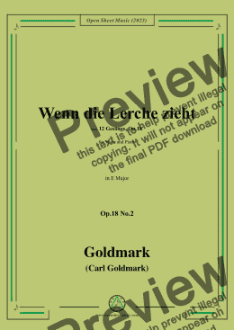 page one of C. Goldmark-Wenn die Lerche zieht(Ade,ade,der Sommer zieht),Op.18 No.2,in E Major