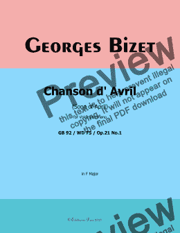 page one of Bizet-Chanson d'avril(Song of April) in F Major