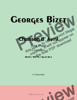 page one of Bizet-Chanson d'avril, in F sharp Major