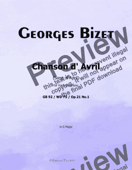 page one of Bizet-Chanson d'avril, in G Major