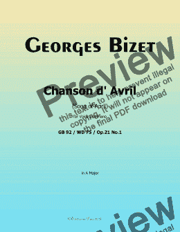 page one of Bizet-Chanson d'avril, in A Major