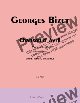 page one of Bizet-Chanson d'avril, in D Major