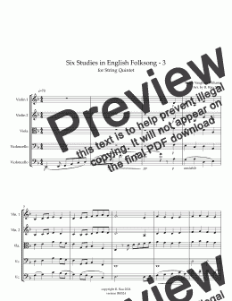 page one of Six Studies in English Folksong - #3 for String Quintet