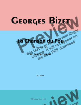 page one of Bizet-La Chanson du Fou, in f minor