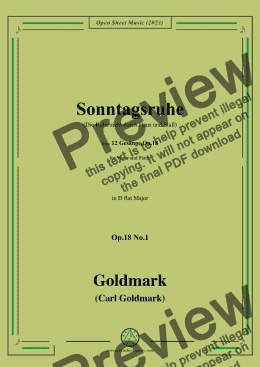 page one of C. Goldmark-Sonntagsruhe(Die Ruhe zieht durch Haus und Stall),Op.18 No.1,in D flat Major