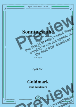 page one of C. Goldmark-Sonntagsruhe(Die Ruhe zieht durch Haus und Stall),Op.18 No.1,in A Major