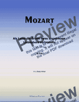 page one of W. A. Mozart-Als Luise die Briefe ihres ungetreuen Liebhabers verbrannte, in c sharp minor