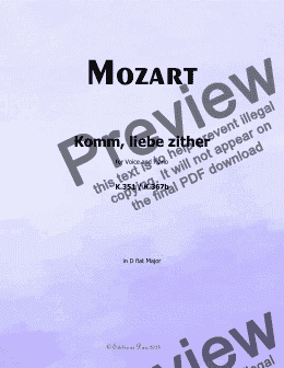 page one of W. A. Mozart-Komm,liebe zither,in D flat Major