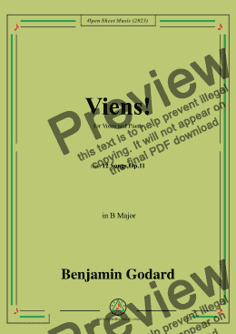 page one of B. Godard-Viens!(Komm!),in B Major,Op.11 No.3