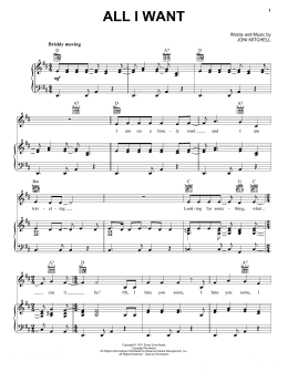 page one of All I Want (Piano, Vocal & Guitar Chords (Right-Hand Melody))