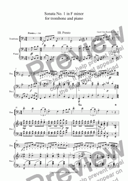 page one of Sonata No. 1 in F minor for trombone and piano, Op. 22 - III. Presto