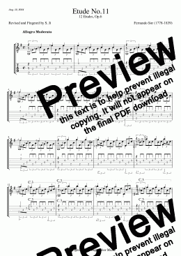 page one of Etude No.11, Op.6 (F. Sor) (Guitar Solo TAB)