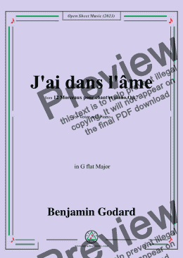 page one of B. Godard-J'ai dans l'âme,Op.7 No.9,from '12 Morceaux pour chant et piano,Op.7',in G flat Major