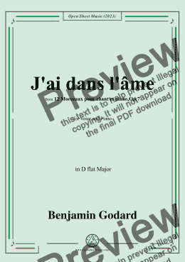 page one of B. Godard-J'ai dans l'âme,Op.7 No.9,from '12 Morceaux pour chant et piano,Op.7',in D flat Major