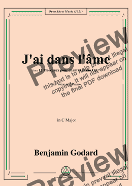 page one of B. Godard-J'ai dans l'âme,Op.7 No.9,from '12 Morceaux pour chant et piano,Op.7',in C Major