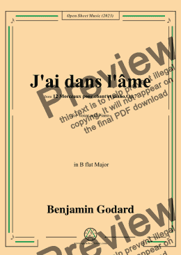 page one of B. Godard-J'ai dans l'âme,Op.7 No.9,from '12 Morceaux pour chant et piano,Op.7',in B flat Major