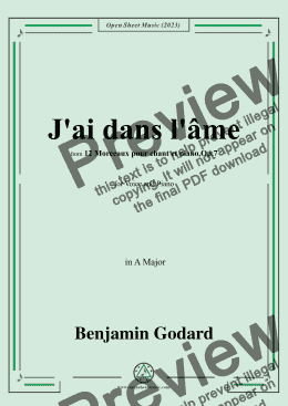 page one of B. Godard-J'ai dans l'âme,Op.7 No.9,from '12 Morceaux pour chant et piano,Op.7',in A Major