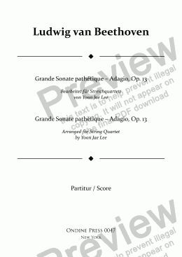 page one of Grande Sonate pathétique – Adagio for String Quartet, Op. 13