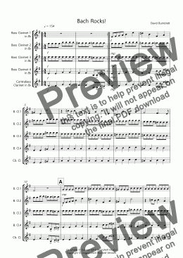 page one of Bach Rocks! for Bass Clarinet Quartet