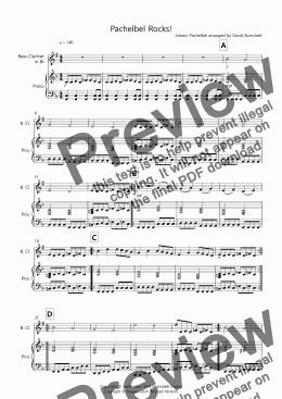 page one of Pachelbel Rocks! for Bass Clarinet and Piano