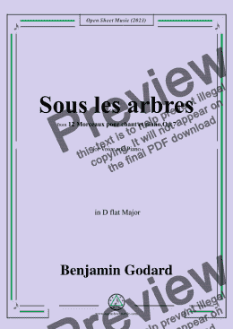 page one of B. Godard-Sous les arbres,Op.7 No.2,from '12 Morceaux pour chant et piano,Op.7',in D flat Major