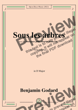 page one of B. Godard-Sous les arbres,Op.7 No.2,from '12 Morceaux pour chant et piano,Op.7',in D Major