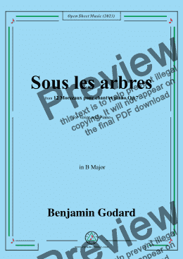 page one of B. Godard-Sous les arbres,Op.7 No.2,from '12 Morceaux pour chant et piano,Op.7',in B Major