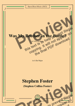 page one of S. Foster-Was My Brother in the Battle?,in A flat Major