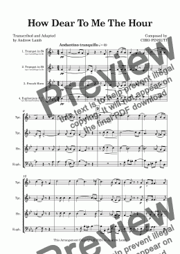 page one of Ciro Pinsuti | How Dear to Me the Hour | Brass Quartet