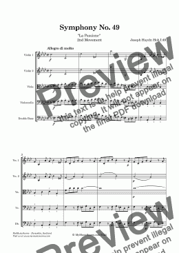 page one of Haydn Symphony No. 49 - 2nd Movement  arranged for String Orchestra