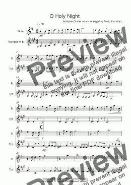 page one of O Holy Night for Flute and Trumpet Duet