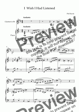 page one of I  Wish I Had Listened - Clarinet and Piano