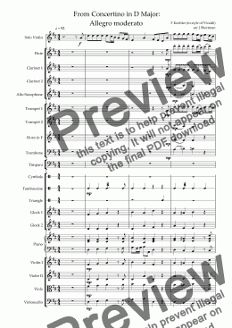 page one of KUCHLER (in style of VIVALDI) - Violin Concertino in D Major - 1st movement: Allegro moderato (arranged for solo violin & training orchestra)