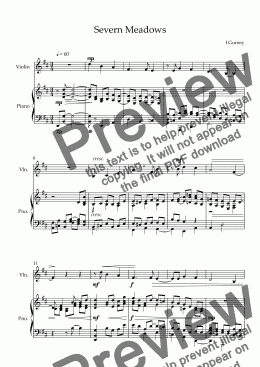 page one of GURNEY - Severn Meadows (arranged for solo voice or unison choir with optional violin solo)