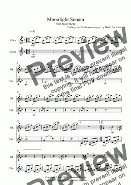 page one of Moonlight Sonata (1st movement) for Oboe and Violin Duet