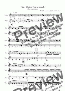 page one of Eine Kleine Nachtmusik (1st movement) for Oboe and Violin Duet