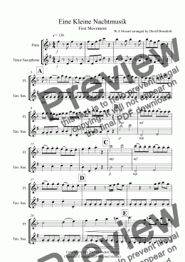 page one of Eine Kleine Nachtmusik (1st movement) for Flute and Tenor Saxophone Duet