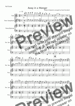 page one of Away in a Manger for Flute and Tenor Saxophone Duet