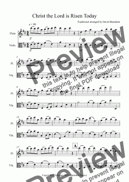 page one of Christ the Lord is Risen Today for Flute and Viola Duet