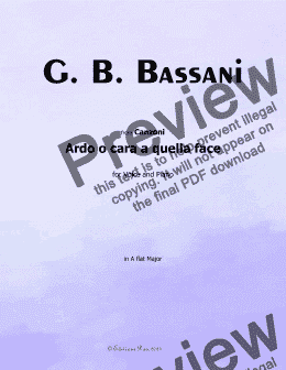 page one of G. B. Bassani-Ardo o cara a quella face,in A flat Major