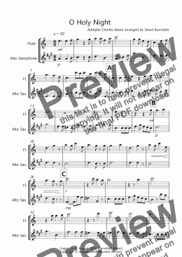 page one of O Holy Night for Flute and Alto Saxophone Duet