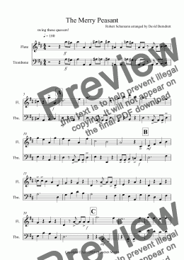 page one of The Merry Peasant (Jazzy Style!) for Flute and Trombone Duet